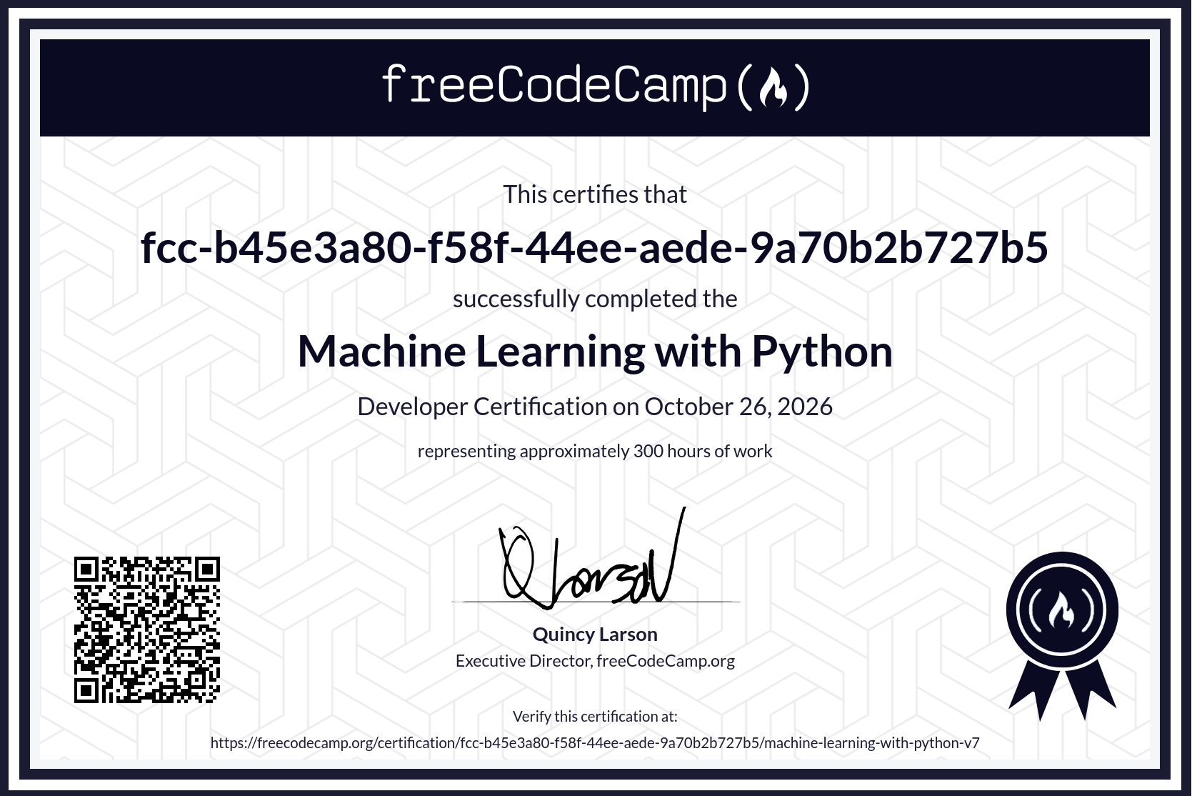 freecodecamp machine learning with python certificate