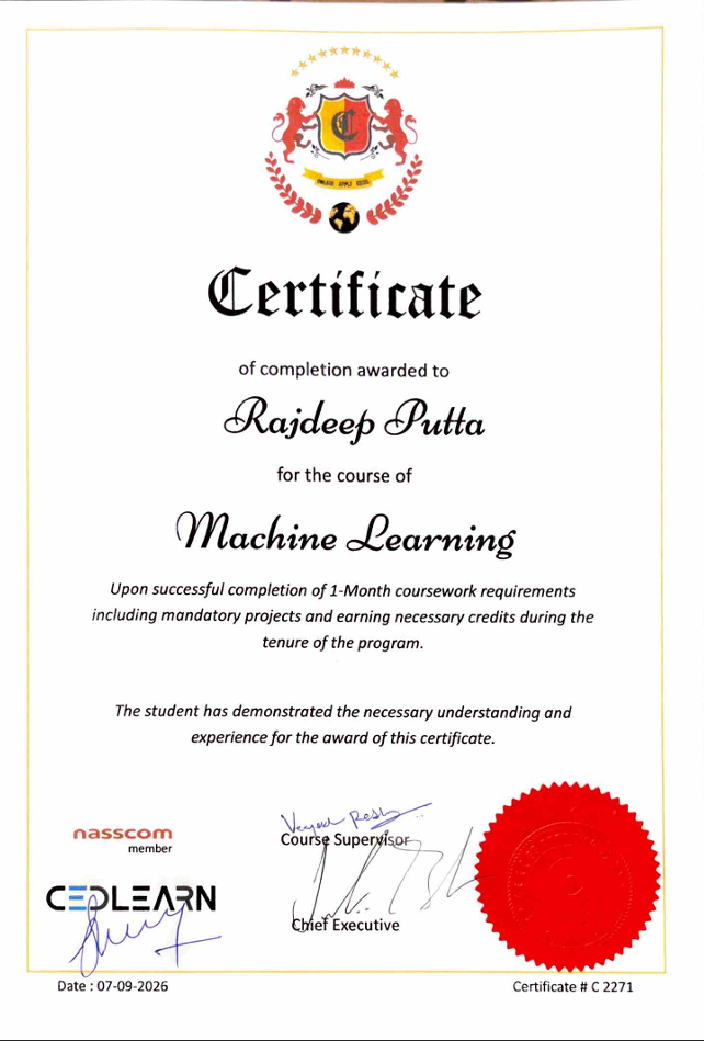 machine learning course certificate